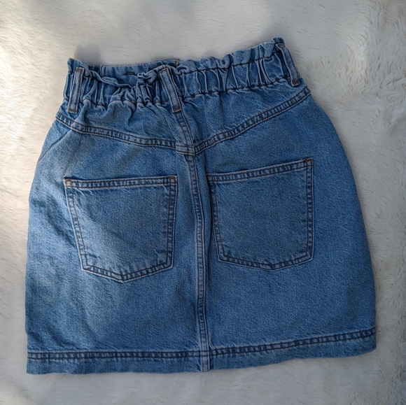 NWT TOPSHOP High Waist Paper Bag Denim Mini Skirt US Women's 4 - Picture 3 of 5